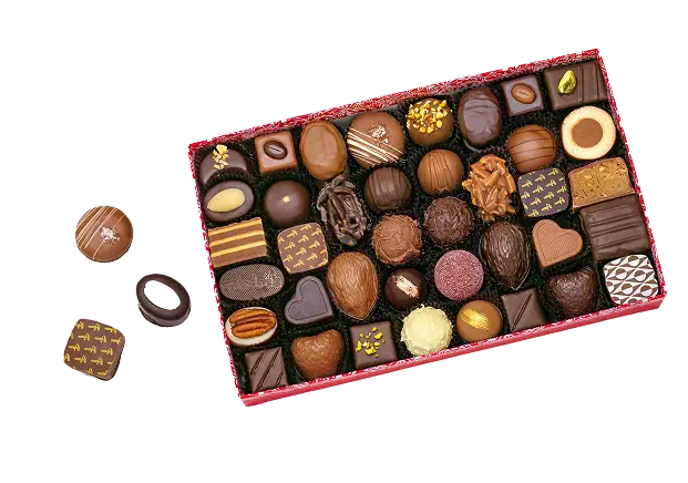 Assorted premium chocolate gift box with various flavors and fillings